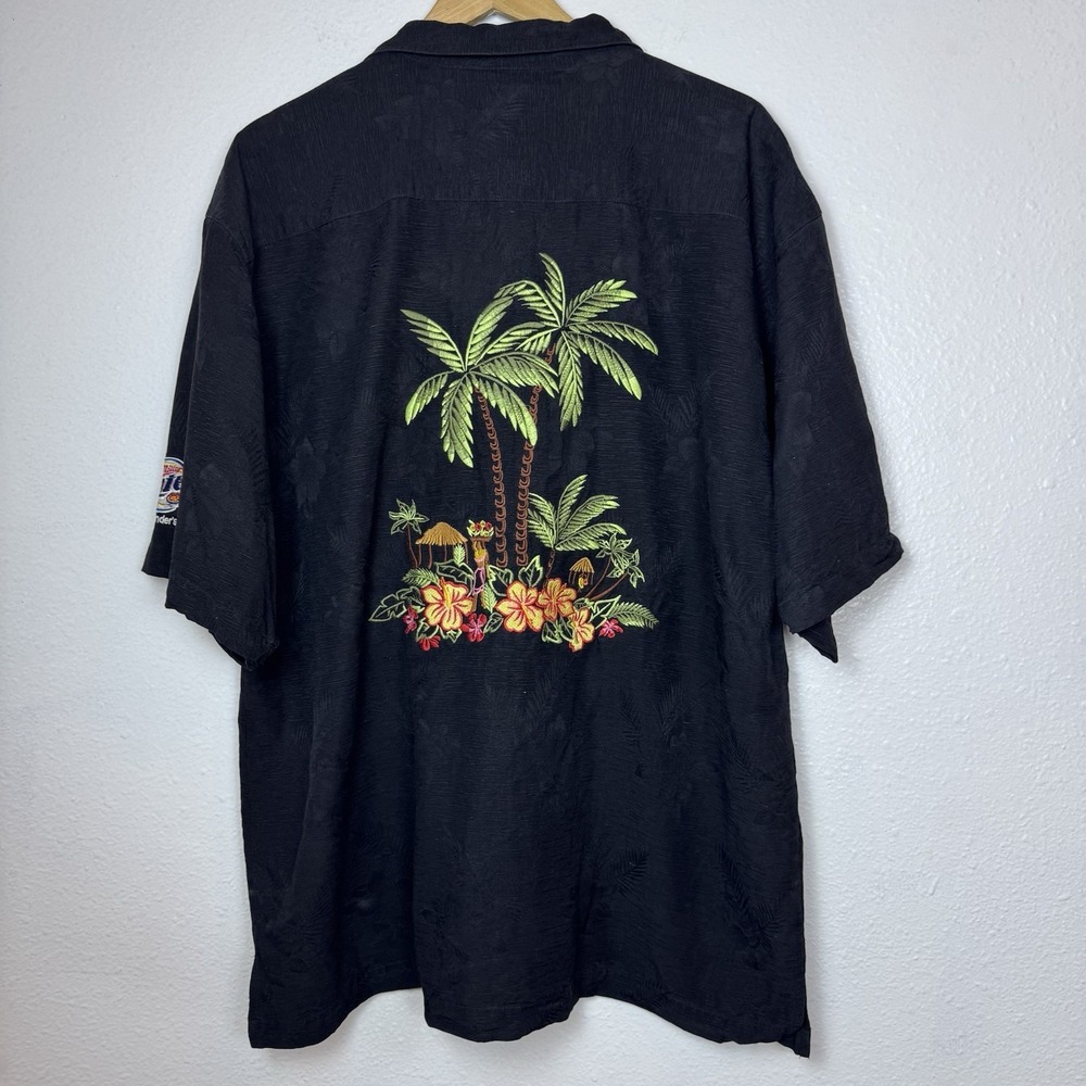 Eagle Dry Goods Black Hawaiian 100% Silk Shirt Embroidered Men XL Miller Lite